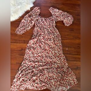 Floral Square Neck Maxi Dress with Puff Sleeves